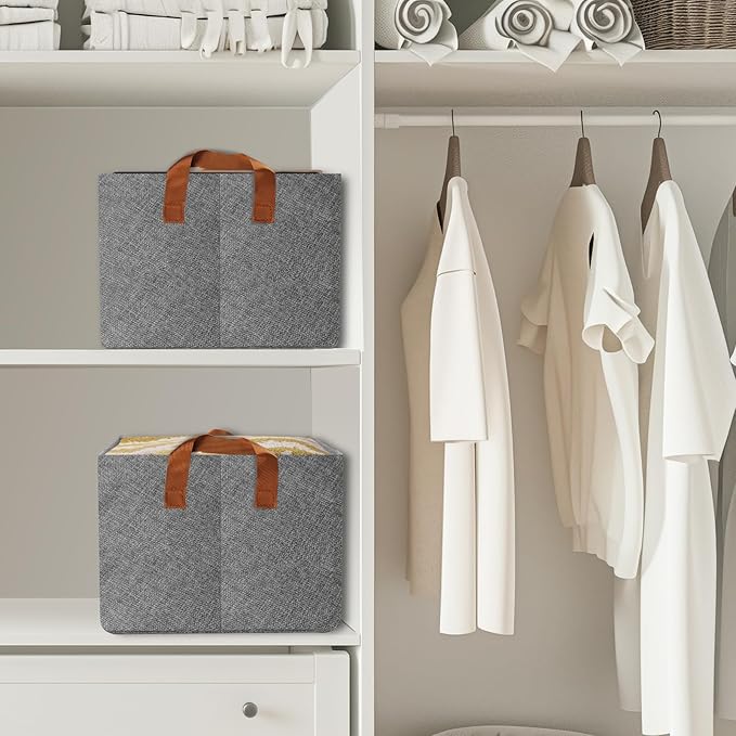 Storage Baskets for Closet with Metal Frame, Fabric Storage Bins for Shelves, Shelf Baskets and Bins with Handles for Clothes Toys Organization, 4-Pack