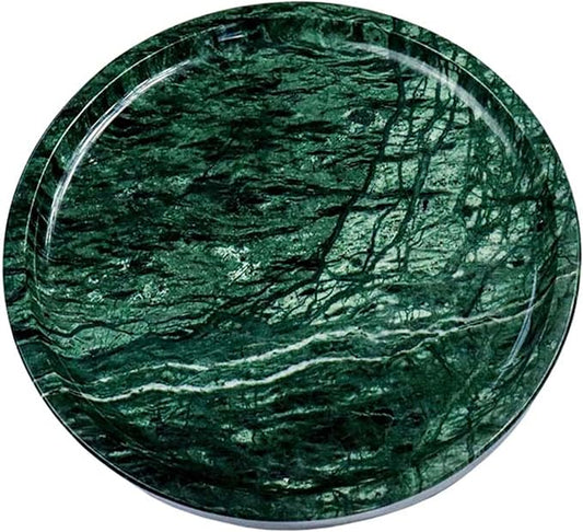 Round Marble Vanity Tray - Diameter 7.87" Natural Green Stone Tray for Bathroom Perfume Jewelry Makeup - Decorative Marble Catchall Dish for Vanity Countertop Organizer