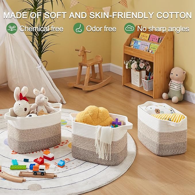 Storage Baskets for Organizing, Woven Baskets for Shelves, Rectangle Decorative Organizer for Storage Clothes, Toy, Books, Towels Nursery Bins 3 Pack (Gradient Grey, 13"x9.85"x8.7")