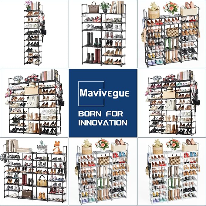 Mavivegue Extra Large Shoe Rack, 8 Tier 4 Rows 72-76 Pairs Big Tall Metal Shoe Shelf,Big Boot Rack Storage Organizer for Garage,Show Rack Shoe Holder Stand,Closet Rack Organizers and Storage