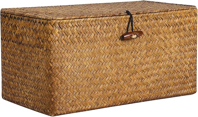 Natural Seagrass Storage Baskets with Lid,Multipurpose Home Organizer Bins Boxes for Shelf Organizer,Decorative Storage Bins