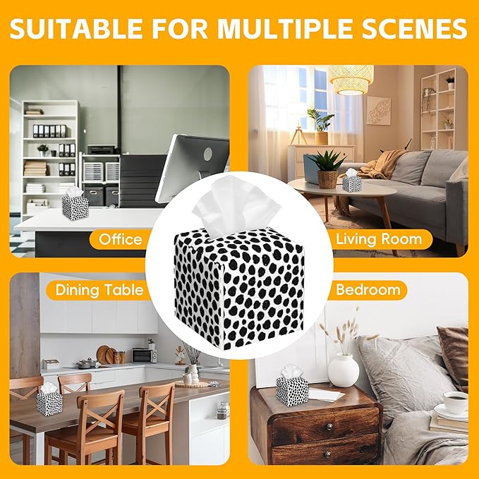 Abstract Black Dots Tissue Box Cover Square,Tissue Box Holder with Belt Bottom,Stylish Leather Napkin Holder for Vanity Countertop,Nightstands,Office Desk,5.2"Ã5.2"Ã5.2"