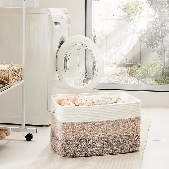 Blanket Basket,Rectangle Woven Baskets for Storage,30L Laundry Basket for Decorative Nursery Blanket,Toys,Dirty Clothes and Magazine in Shelves,Baby Room,and Living Room