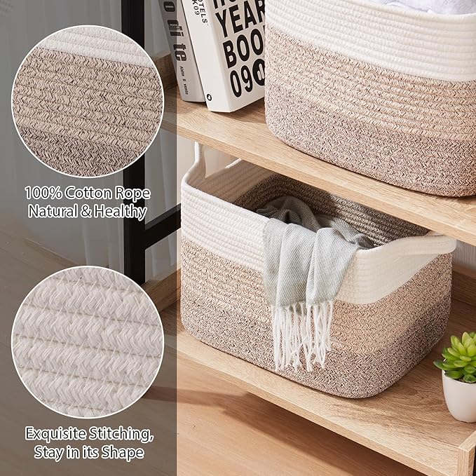 Storage Baskets for Organizing, Woven Baskets for Shelves, Rectangle Decorative Organizer for Storage Clothes, Toy, Books, Towels Nursery Bins 3 Pack (Gradient Yellow, 15.75"x11.8"x9.85")