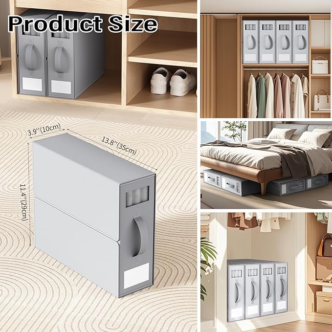 Foldable Bedding Organizer, Fabric Storage Bins for Bed Sheets, Duvet Covers and Pillowcases, Closet Organizer, Storage Container Boxes for Blankets, Clothes (2 pack(Full or Twin), Grey)