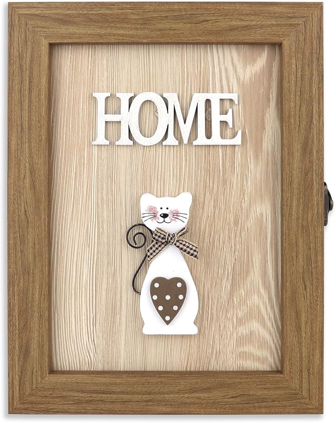VELISTA Wooden Key Box Wall Mount – Cute and Rustic Decorative Key Cabinet – Premium Cabinet Key Holder with 6-Hooks – Small Key Holder Box - Farmhouse Wall Décor – Vintage Key Rack Cabinet (Walnut)