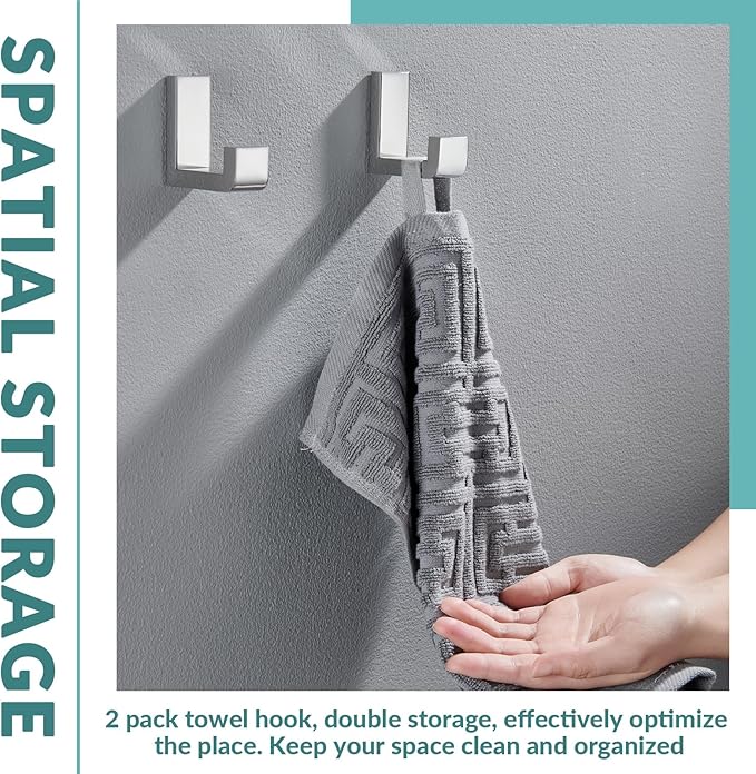 APLusee Polished Chrome Towel Hook 2 Pack, 304 Stainless Steel Robe Hook, Wall Mounted