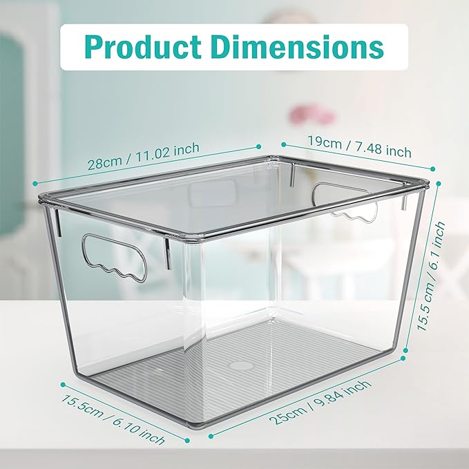 YAN & HIN Clear Storage Bins with Lids Organization and Storage, Pantry Organizers, Stackable Storage Bins, Great Organizer Bins for Pantry, Bathroom, Kitchen, Fridge and Closet
