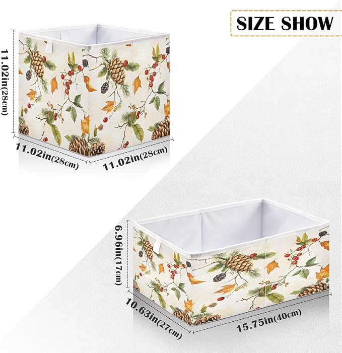 Bolaz Autumn Leaves Pine Cones Closet Organizers Storage Cubes Storage Bins Shelf Baskets Containers for Home Room Office,Square