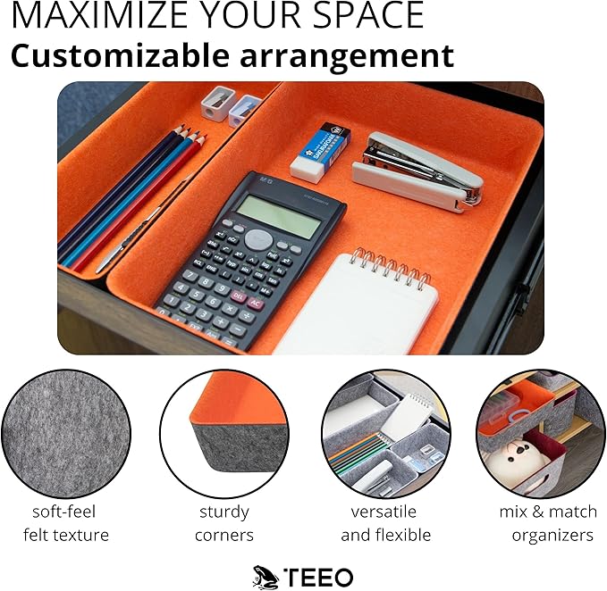 Teeo - Drawer Dividers Organizers - Makeup Trays for Vanity - Drawers Organizer - Office Drawer Organizer - Home Office Desk Cosmetic Bins Dividers Box Compartment Organization - Pack of 5, Orange