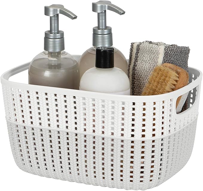 Simplify 2 Pack 2 Tone Sailor Knot Plastic Storage Tote | Decorative Basket | Closet Organization | De-clutter | Accessories | Toys | Bathroom Organization | Medium | Heather Grey