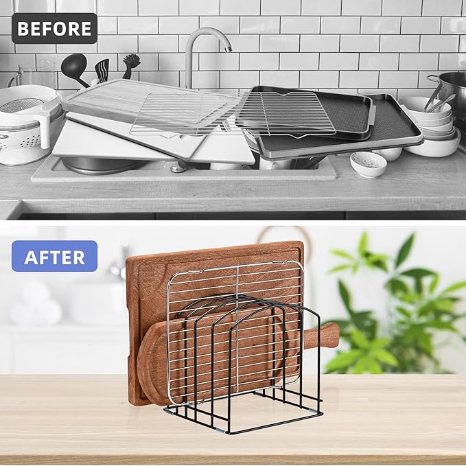 5-Slot Cutting Board Organizer, Bakeware Organizer, and Kitchen Cabinet Organizer for Baking Trays and Cookie Sheets (1pc 5 Slot for two size)