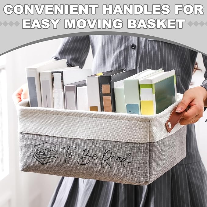Marsui Book Lover Gifts TBR Book Storage Basket to Be Read List Storage Bin Bookish Accessories Bookworm Gift for Club Members Student Teacher Reading Accessories (White and Gray,Tbr)