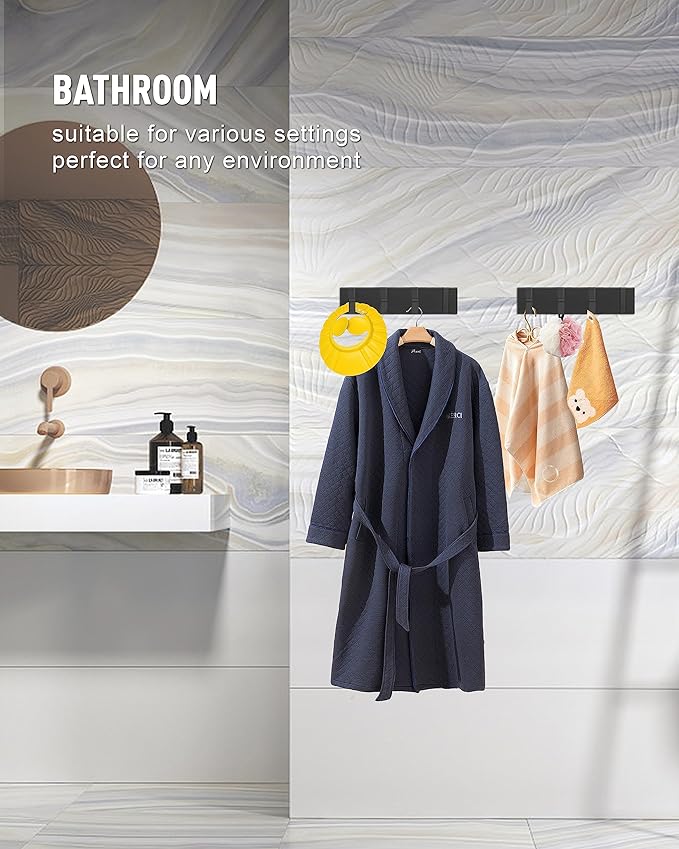2 Pack，Elegant Black Waterproof Wall Hooks, Foldable Towel Hooks for Bathrooms - Stylish Coat Hooks Wall Mounted - Ideal for Bathroom, Kitchen, Balcony Décor - Space-Saving Storage Solution