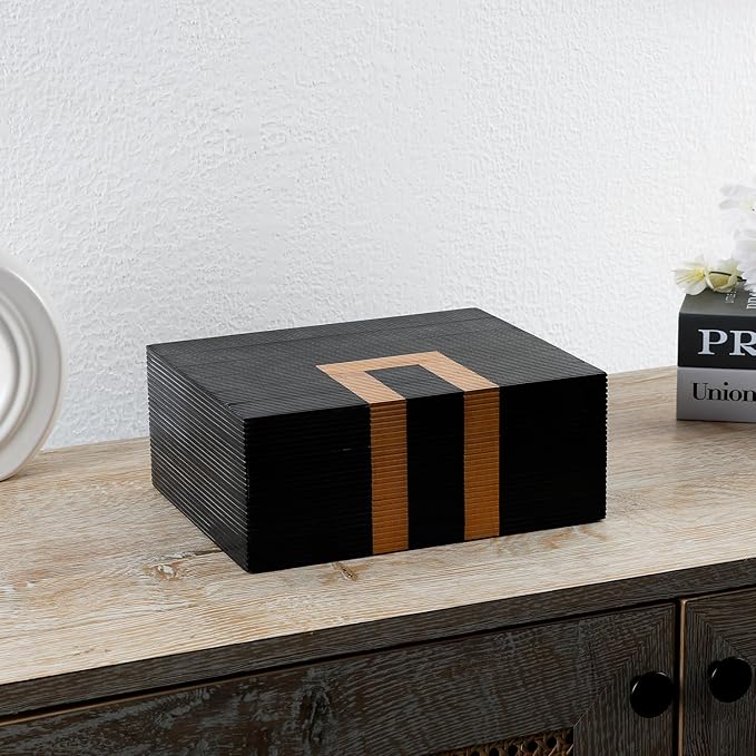 Handicrafts Home Large Decorative Storage Box with Lid– 10x8x4” Coffee Table Organizer, Keepsake- Decorative Boxes for Home Decor, Stylish Decorative Box for Office Decor- Midnight Arch - Black