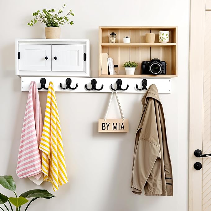 Coat Hooks Wall Hooks for Hanging - 15 Pack Black Double Prong Hook Wall Mounted - Great for Living Room, Bedroom, Entryway, Closet for Coat, Bag, Towel, Hat, Key, Cup, Heavy-Duty, Easy to Install