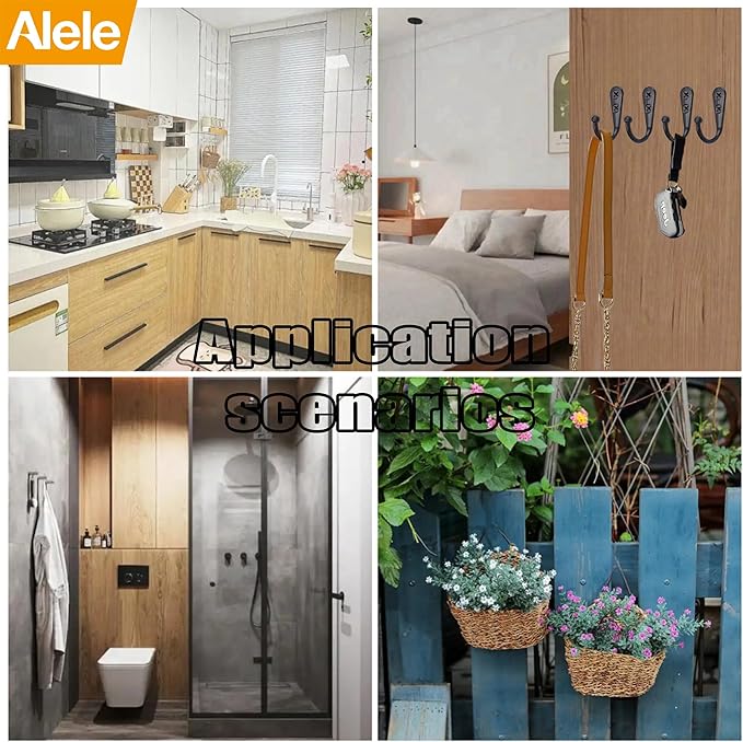 Alele 12Pcs Wall Mounted Coat Hooks,Single Prong Robe Hook for Hanging,Black-Painted (Black Single Rebo Hook 12p)