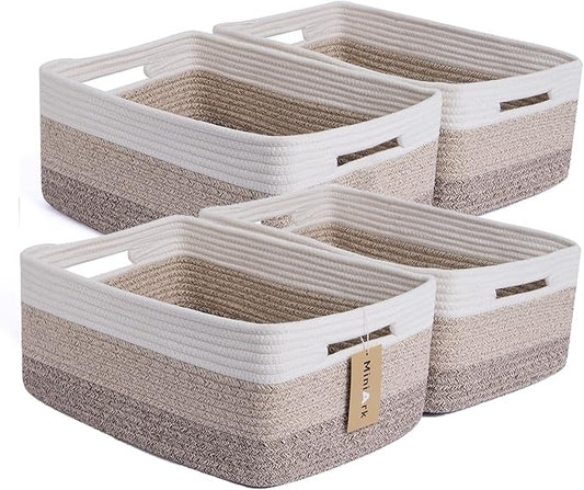 Large Storage Baskets for Organizing, Closet Shelf Baskets for Clothes Blanket Towels, Baby Nursery, Toy Bins Box, Woven Rope Baskets, 17 x 13 x 7.5”, 4 Packs Gradient Brown