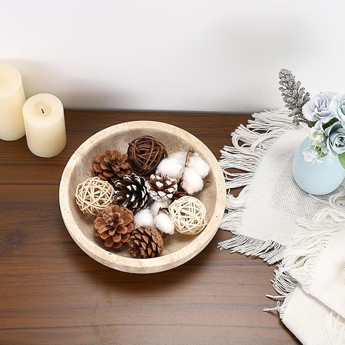 Hipiwe Key Holder for Entryway 7.9" Round Key Bowl Decorative Travertine Tray Nightstand Organizer Trays Jewelry Dish for Jewelry Ring Trinket Storage Home Decor