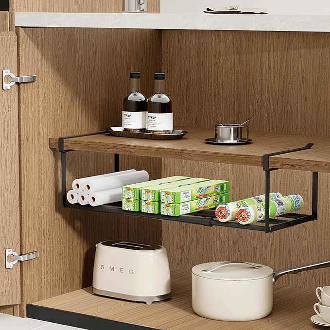 Expandable Hanging Shoe Rack Organizer for Closet, Adjustable Shoe Rack Under Cabinet Shelf, Versatile Under Shelf Storage for Kitchen, Book, Clothing Storage and Organization(Black,2PCS)