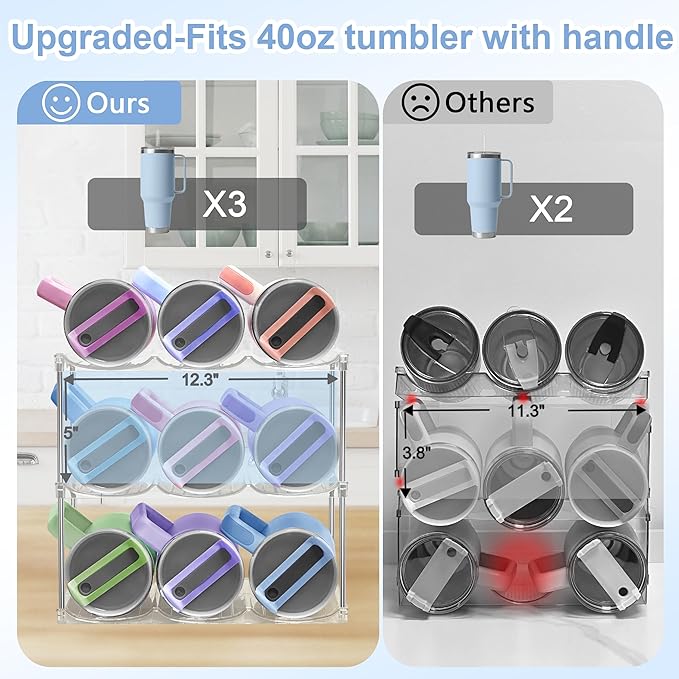Water Bottle Organizer for Stanley 40oz Tumbler - Stackable Water Bottle Holder and Tumbler Organizer for Cabinet Kitchen Organization and Storage for Stanley Cup Accessories, Wine Rack, 3Pack