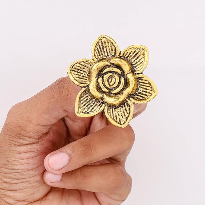 Indian Shelf 3 Pieces Boho Rose Flower Decorative Wall Hooks Gold Floral Vintage Coat Hooks for Hanging Things, Towels, Purse, Bags, Backpack