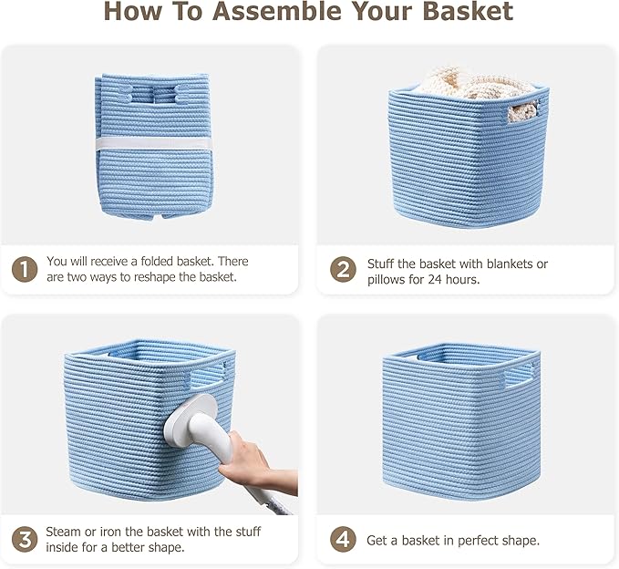 UBBCARE Storage Cubes 11 Inch, Cotton Rope Woven Baskets for Organizing, Cube Storage Bin for Baby Nursery, 2-Pack Square Toy Storage Baskets for Shleves Organizer, Closet, Kidsroom, Blue