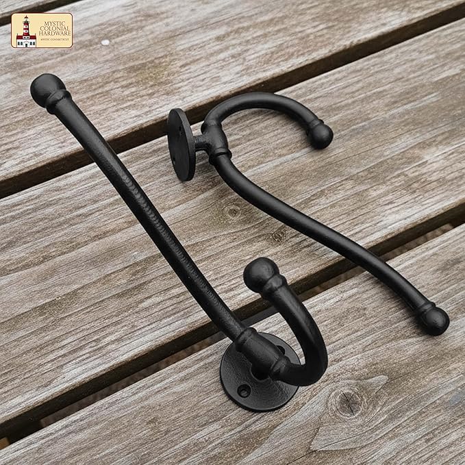 Mystic Colonial Rustic Cast Iron Wall Hooks, Heavy Duty Retro Utility Hanger, Multi Purpose Wall Mount Hooks for Hanging Coat, Bag, Towel, Robe, Hat, Pack of 10-8" x 1.5"