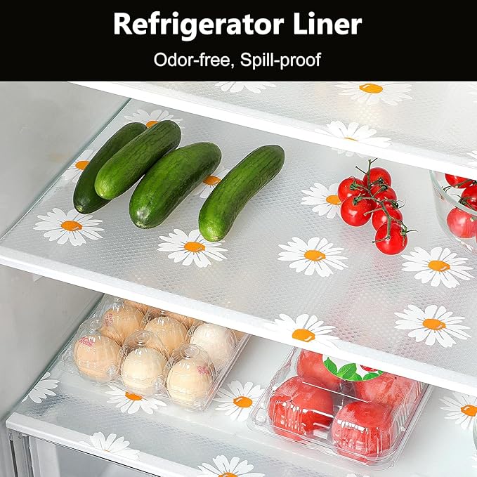 INNOLITES Shelf Liners for Kitchen Cabinets – Drawer Liner Waterproof & Oil-Proof, Non-Adhesive EVA with Floral Pattern – Durable Washable, Easy to Clean (Clean Daisy, 11.8" x 360")