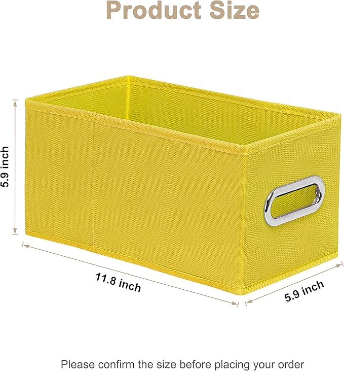Narrow Storage Baskets for Shelves – Fabric Closet Organizers and Collapsible Storage Bins with Metal Handles – Space-Saving Baskets for Clothes, Towels, 5.9 x 11.8 x 5.9 inch (Yellow)