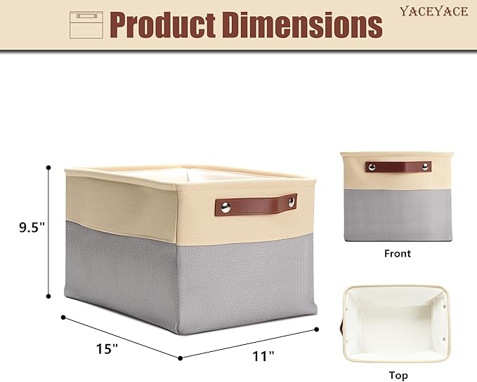 Storage Bins for Shelves, 4 Pack 15"x11"x9.5" Storage Basket with Handles for Cloth, Toy, Home, Office Decorative,Organizing, Foldable Basket