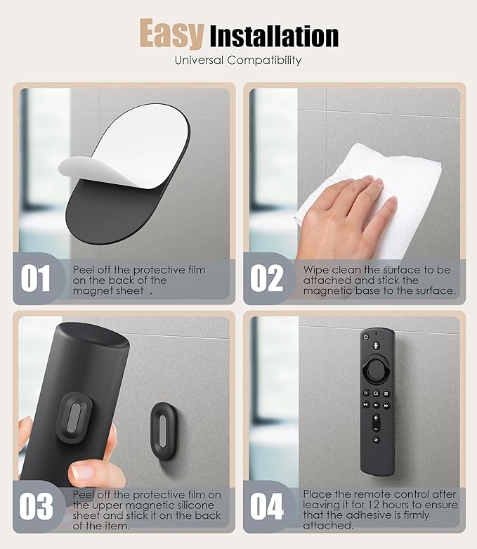 Nearockle 6 Pack Magnetic Remote Control Holder Wall Mount, 2025 Upgraded Smaller & Stronger Magnetic Silicone Remote Control Organizer TV Remote Charger Holder Caddy Back of TV (Black)