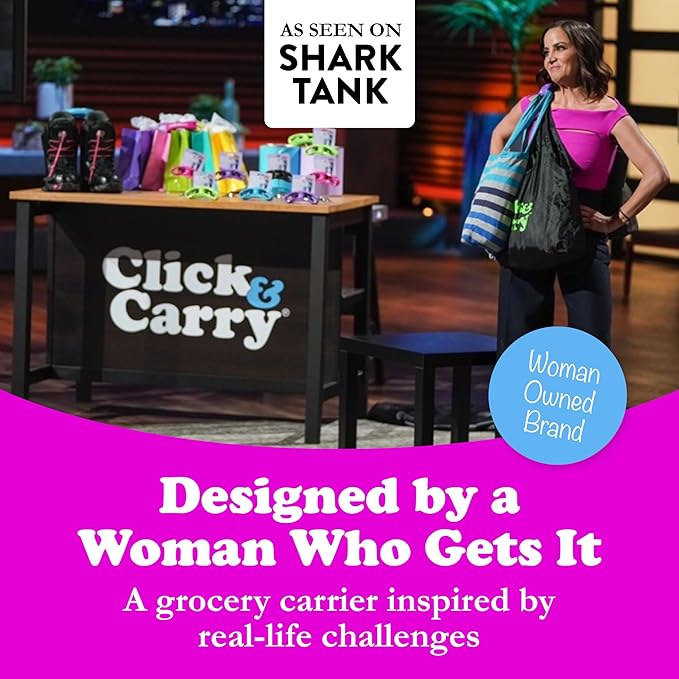 Click & Carry Grocery Bag Carrier Handle - Carry More in Fewer Trips, 100lb Capacity, Hands-Free, Gel-Padded Ergonomic Design, Shopping & Grocery Bag Holder - As Seen On Shark Tank, Fuchsia, 1 Pack