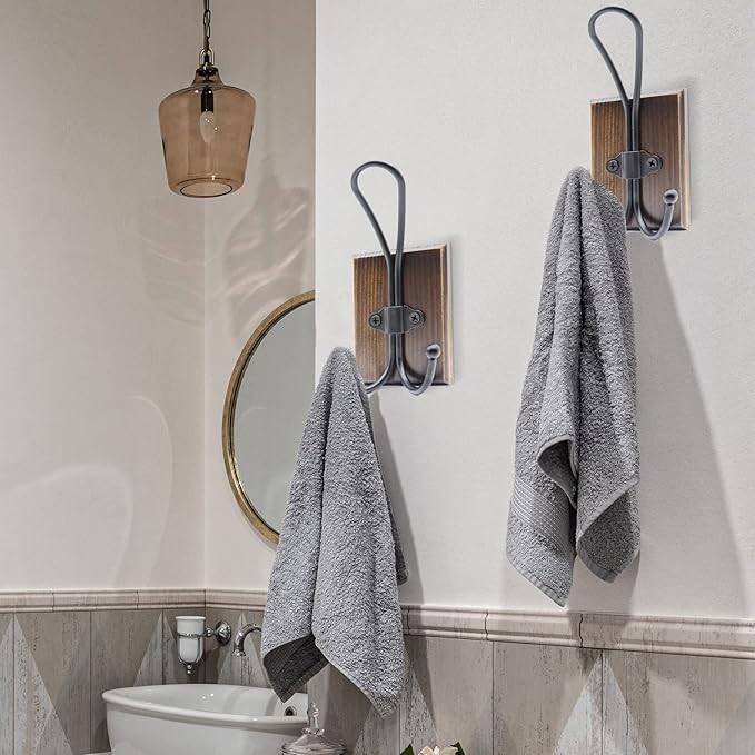 Wall Hooks for Hanging, 2 Pack Farmhouse Towel Hooks for Bathrooms Wall Mounted, Heavy Duty Rustic Decorative Wood Coat Hooks Hanging Keys Robe Hat for Bedroom, Kitchen,(Weathered Brown)