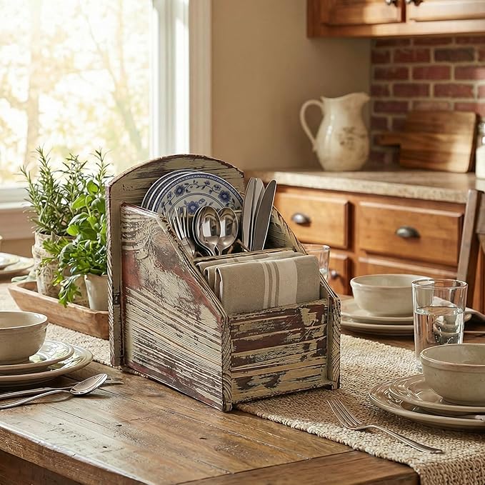MyGift Rustic Torched Wood Remote Control Holder for Table with 3 Compartments, Living Room TV Media Organizer
