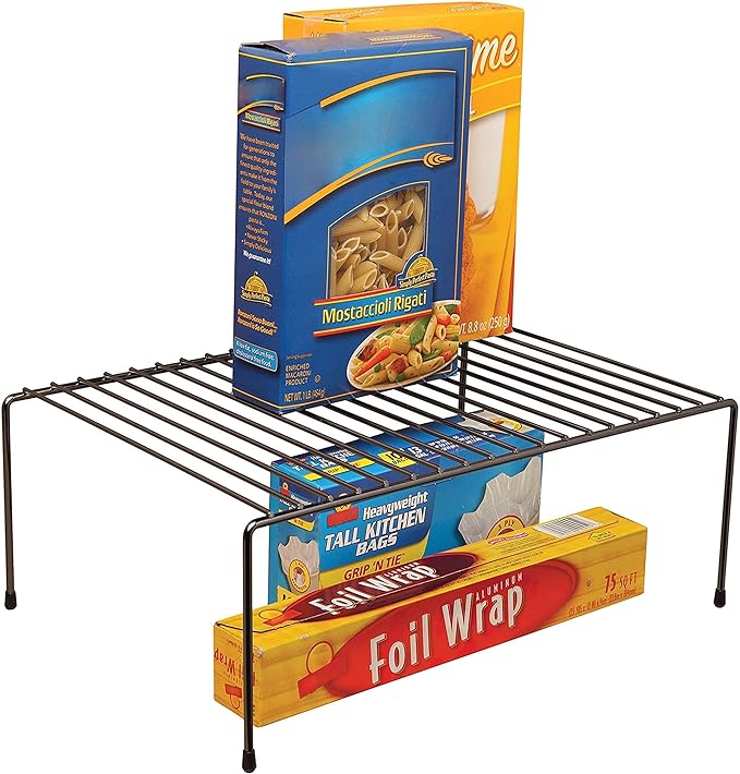 Kitchen Details Helper Shelf Organizer | Free Standing | Cabinet & Countertop Organizer | Dishes | Cups | Bowls | Large | Onyx