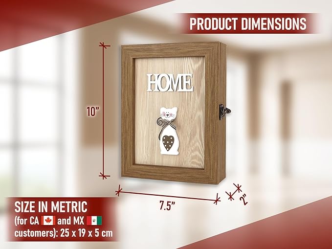 VELISTA Wooden Key Box Wall Mount – Cute and Rustic Decorative Key Cabinet – Premium Cabinet Key Holder with 6-Hooks – Small Key Holder Box - Farmhouse Wall Décor – Vintage Key Rack Cabinet (Walnut)