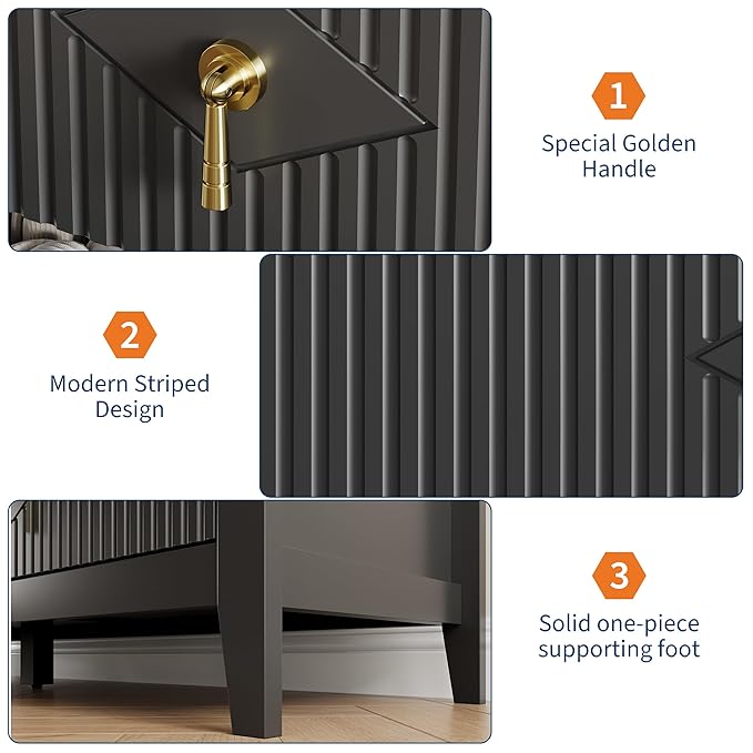 GarveeHome Fluted Dresser for Bedroom, 54 Inch Wide 7-Drawer Wood Dresser, Modern Chest of Drawers, Storage Organizer Cabinet for Living Room, Hallway, Entryway, Black