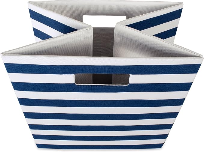 DII Polyester Cube Storage Collection Collapsible Hard Sided Bin, 13x13x13", Nautical Blue