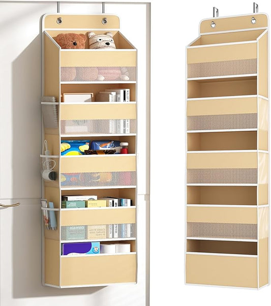 1 Pack 5-Tier Over the Door Organizer, Heavy-Duty Large Deep Pocket Hanging With 5 Large Front & 6 Side Pockets With for Pantry, Kitchen, Bathroom, Dorm, Beige