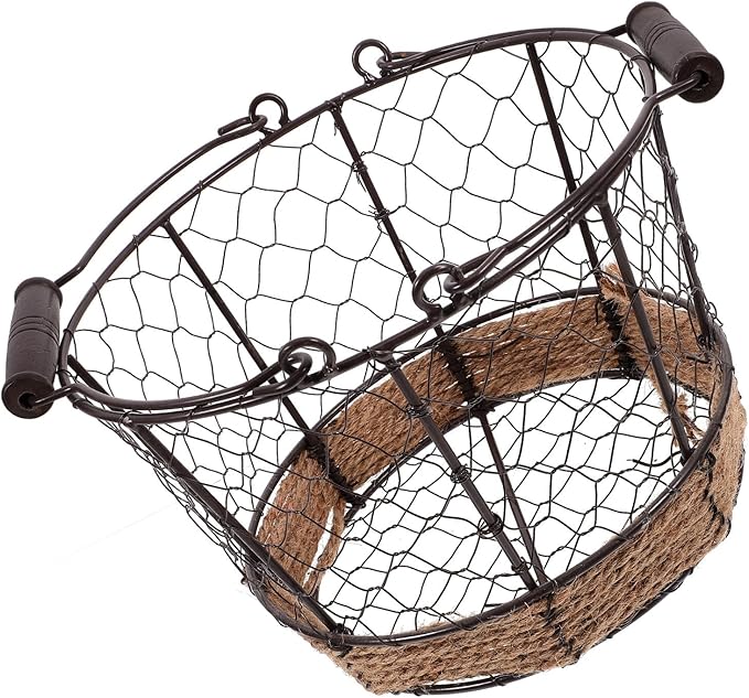 Iron Wire Fruit Basket Small Vintage round Iron Storage Bin with Handle Multifunctional Wire Basket for Kitchen Pantry Snack and Vegetable Organization