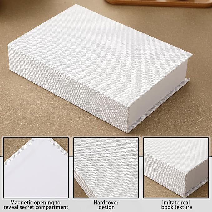 Tioncy 3 Pcs Fake Book Box Neutral Linen Book Box Decorative Faux Prop Storage for Farmhouse Home Decor shelf Table Card Photo DIY Keepsake Gift(Multi Sizes,Black, White, Dark Gray)