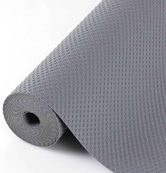 Hersvin Shelf Liners, 12in x 20ft Kitchen Drawer Mats, Non-Adhesive EVA Cupboard Protector, Cabinet Lining (Dark Gray/Dot)