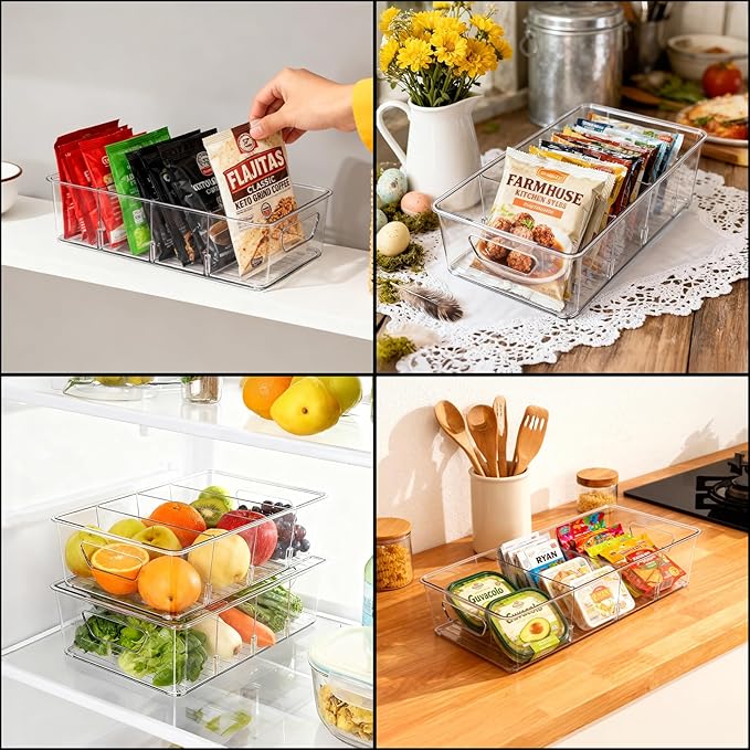 2 Pcs Seasoning Packet Organizer, Seasoning Organizer for Cabinet, Ood Storage Organizer Box with Detachable Dividers Snacks Spice Packets organizer for Kitchen (XL)