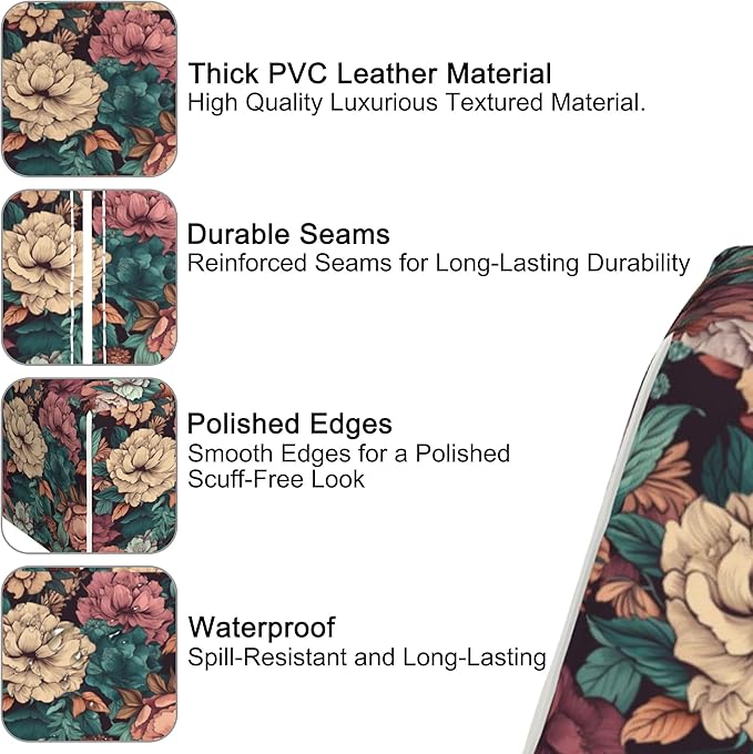 Romantic Big Flower Tissue Box Cover Square,Tissue Box Holder with Belt Bottom,Stylish Leather Napkin Holder for Vanity Countertop,Nightstands,Office Desk,5.2"Ã5.2"Ã5.2"