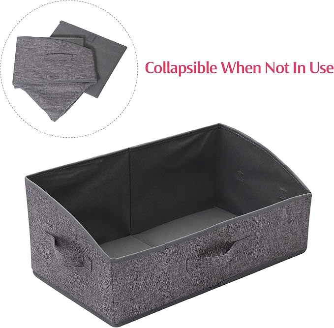 4 Pack Trapezoid Large Foldable Closet Storage Bins with Handle, Fabric Storage Organizer Cube Cloth Containers Linen Box Shelf Baskets for Clothes Clothing Shelves Wardrobe