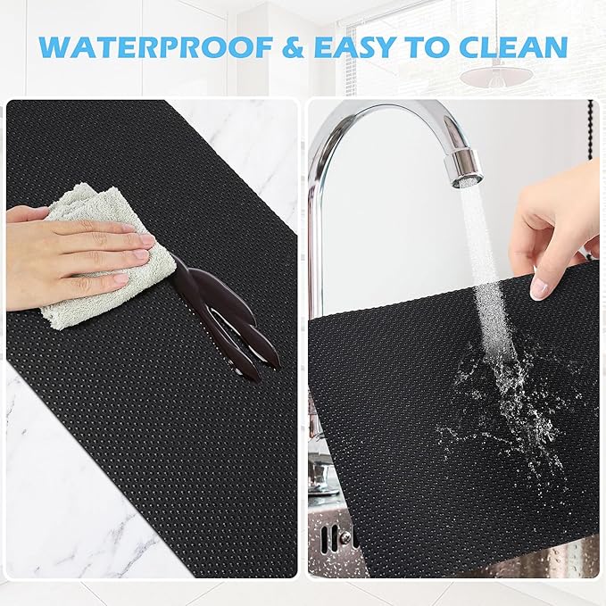 Drawer Liners, Waterproof Shelf Liner, Anti-Slip Non-Adhesive BPA Free Kitchen Cupboard Cabinet Liner Refridge Fridge Mats Sink Protector Strong Durable for Home (Black/15.7in x 20Ft)