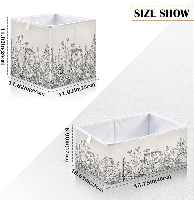 Blueangle Black and White Flowers Cube Storage Bin, 11 x 11 x 11 in, Large Collapsible Organizer Storage Basket for Home Décor