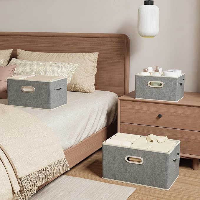 Fabric Open Storage Bins with Metal Handles, Collapsible Organizer Baskets, Foldable Cube Boxes for Shelves, Closet, Living Room, 15x9.8x9.8in, Grey, 2 Pack