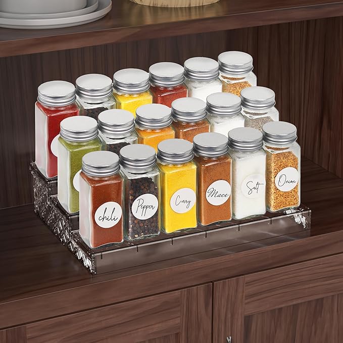 Simple Houseware Spice Jars 4 Ounce Square Glass Bottles with Shaker Lids, Funnel and Labels for Seasoning & Storage, 24 Pack